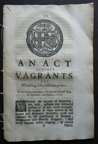 Cromwell Act 1657 Against Vagrants Commonwealth Ban Fiddlers Music Idle Beggar
