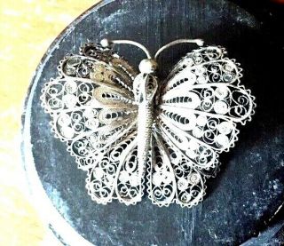 Vintage 925 Sterling Silver Filigree 2 " Butterfly Brooch / Pin 16g