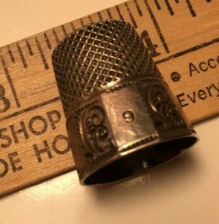 Vintage Sterling Silver Sewing Thimble Size 9 Filigree Scroll Weighs 5.  31 Gram