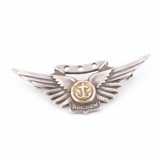 Vtg Sterling Silver - Wwii Us Navy Air Crew Wing Brooch Pin - 9.  5g