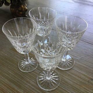 Set 4 Vintage Waterford Lismore Cut Crystal Claret Wine Stemware Glass Goblet