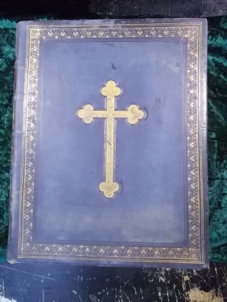 Large Fine Leather Bound Catholic Douay Rheims Bible Illustrated 50 Plates 1850