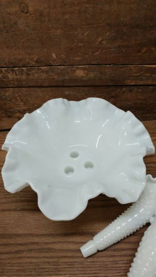 VINTAGE FENTON MILK GLASS EPERGEN WHITE LACE BOWL WITH HORNS 2
