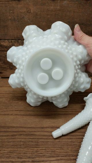VINTAGE FENTON MILK GLASS EPERGEN WHITE LACE BOWL WITH HORNS 3
