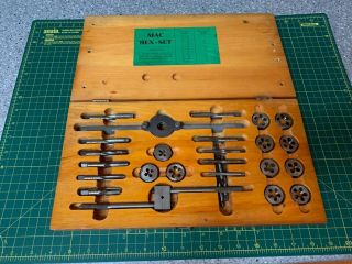 Vintage Mac Tools Tap & Die Set Wooden Case Made In Usa Mac Hex - Set 3 Extra Taps