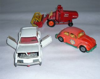 Vintage Corgi & Lesney Vehicles Set Of 3 Volkswagen,  Harvester,  & Car