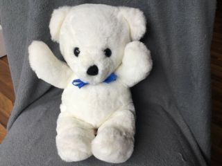 Vintage R Dakin1979 Plush White Cuddles Teddy Bear Stuffed Animal 14 " Blue Bow