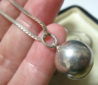 Vintage Jewellery Sterling Silver Modernist Chime Ball Pendant & Chain Necklace