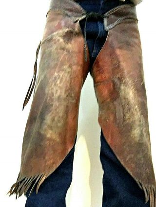 Vintage? Leather Chinks / Chaps Western Cowboy Rodeo Fringe Size Waist 30 - 38