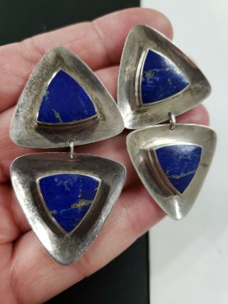 Vintage Sterling Silver Soma 925 Pyramid Lapis Earrings 2.  5 " T (21.  5g)