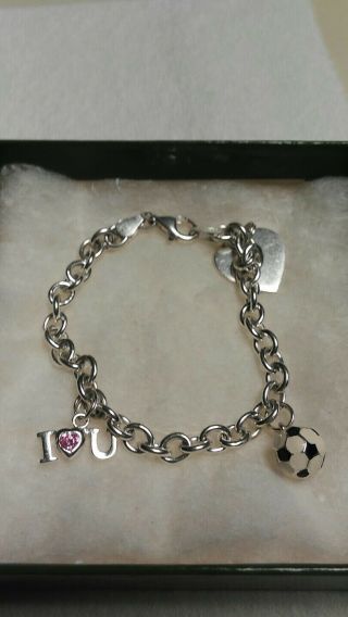 Vintage Sterling Su Charm Bracelet With 3 Charms (heart.  I 