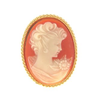 Vintage Plastic Cameo Brooch Pin Gold Tone 1.  25x1.  75 Oval