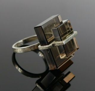 Vintage.  925 Sterling Silver Geometric Glass Block Cocktail Size 6.  5 Ring 8.  7g