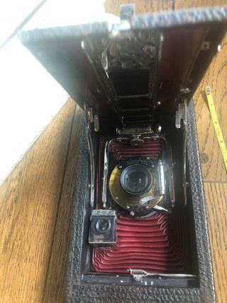 Rare Antique Eastman Kodak 3A Foldout Camera Red bellows Leather Case 1900 ' s 2