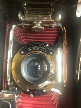 Rare Antique Eastman Kodak 3A Foldout Camera Red bellows Leather Case 1900 ' s 3