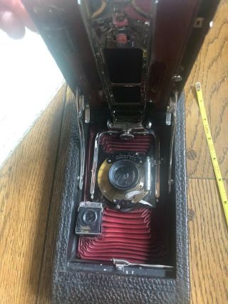 Rare Antique Eastman Kodak 3A Foldout Camera Red bellows Leather Case 1900 ' s 6