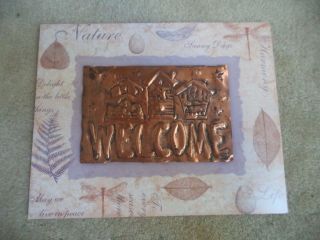 Vintage Copper Stamped Hammered Sign Plaque Welcome - 4 " X 6 " - House And Stars