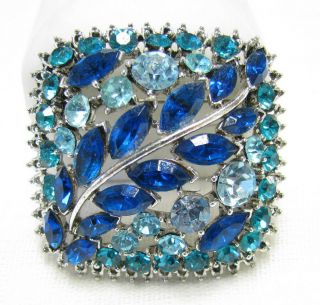 Vintage Shades Of Blue Rhinestone Dimensional Brooch Pin
