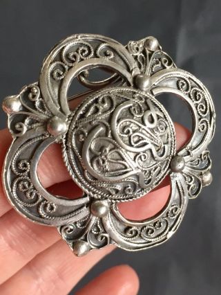 Old Vintage Silver Jewellery H/crafted Celtic Scottish Symbolic? Shield Brooch