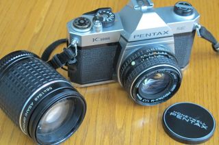 Pentax Asahi K1000 Slr Camera W/ Pentax F:1.  7 & 135mm Pentax Lenses