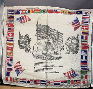 Vintage Ww1 Military/patriotic Silk Scarf/hankie From Camp Hancock,  Augusta,  Ga