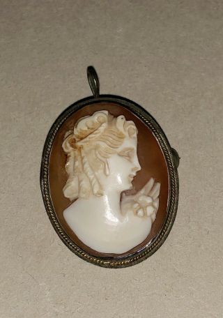 Vintage Italian Carved Cameo Pin Brooch Pendant 800 Sterling Silver Gold Wash 4g