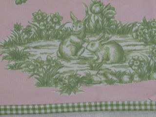 Vtg Pottery Barn Kids Pink Green Toile Valance 44x18 French Country Animals