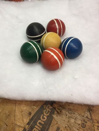 6 Vintage Ribbed Striped Croquet Balls