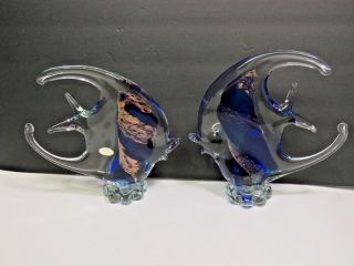 Vintage Murano Glass Angel Fish Clear Blue Gold 8 " X 8.  5 " Large