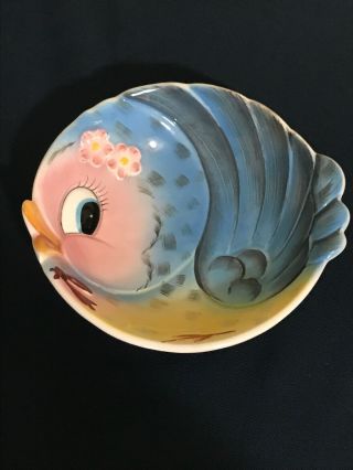 HTF Vintage Geo.  L Lefton Blue Bird Bluebird Anthropomorphic Porcelain Bowl 435 6