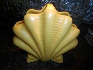 Vintage Frankoma Pottery Shell Flower Vase 54 Yellow Matte Seashell Ada Clay