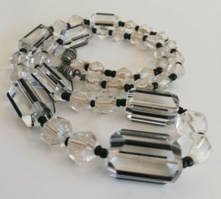 Old Vintage necklace ART DECO glass beads black canes murano glass 3