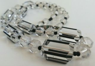 Old Vintage necklace ART DECO glass beads black canes murano glass 6