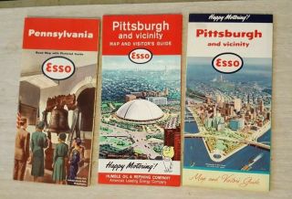 Vintage Esso Standard Oil Road Maps Philadelphia,  Pittsburgh,  Pennsylvania