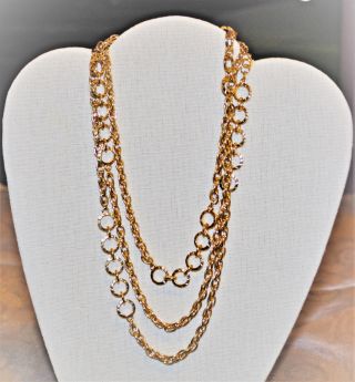 60s Vintage Gp Monet Necklace 55 " Prince Of Wales & Flat Link Cable Style Chain