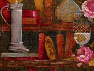 Vintage 3D Raised Fabric Relief Tapestry Art: Alchemy Lab Books Roses Still Life 8