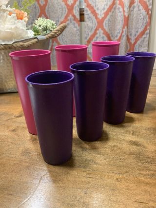 Tupperware Vtg 7 Juice Cups Stackable Tumblers Purple Pink 107 &115