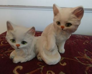 Vintage Lefton White Gray Kittens Cats Porcelain Figurine H3728