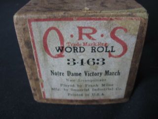 Qrs - Vintage Piano Roll Norte Dame Victory March 3463 Frank Milne Euc Brown Box