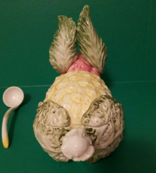 Vintage Italian Majolica Vegetable Style Vietri Rabbit Covered Tureen w/ Ladle 4