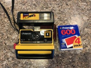 Polaroid Camera Job Pro 2 Yellow Black Vintage Plus 4 Pack Of Color 600 Film Nos