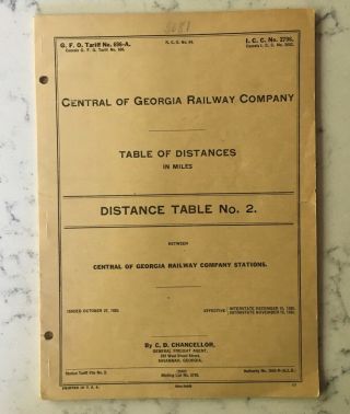 Vintage Central Of Georgia Railway Railroad Rr Employee Distance Table 1930