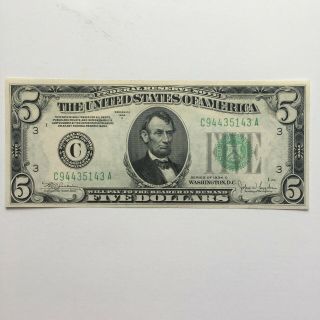 1934c Five Dollar Federal Reserve Note Uncirculated $5 Collectible Money Vintage