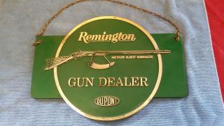 Vintage Remington Gun Dealer Sign Dupont Hanging Green Hard Plastic