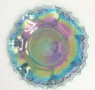 Vintage Iridescent Blue Carnival Glass Scalloped Hostess Plate 10.  5 In