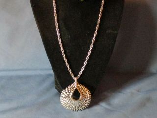 Vintage Signed Crown Trifari Silver - Tone Metal Pendant Necklace