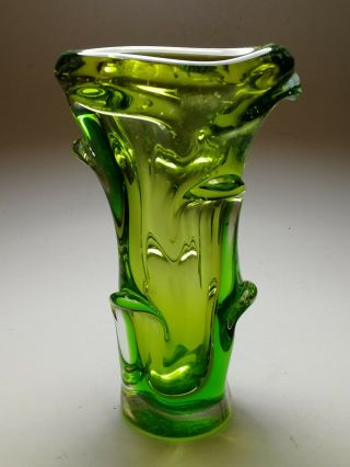 1960s Vintage Czech Skrdlovice Jan Beranek Heavy 9 " Art Glass Vase Mcm Sommerso