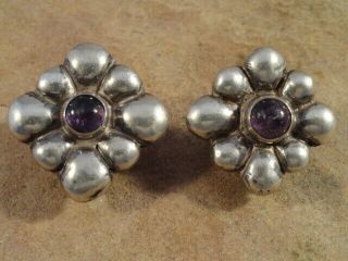 Vintage Mexican Mexico Sterling Silver & Amethyst Earrings