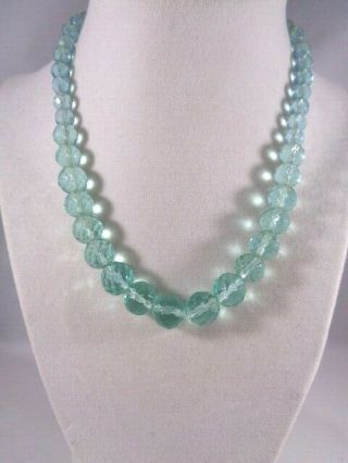 Vintage Art Deco Era Aqua Blue Crystal Bead Strand Necklace Sterling Clasp