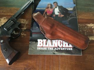 Vintage Bianchi 5bh Brown Leather Owb Holster For S&w Revolver.  38.  357 Up To 6 "